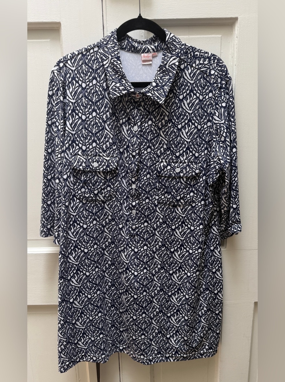 Persifor Winpenny Navy/White Seashell Pattern Shirtdress, EUC, Sz XXL